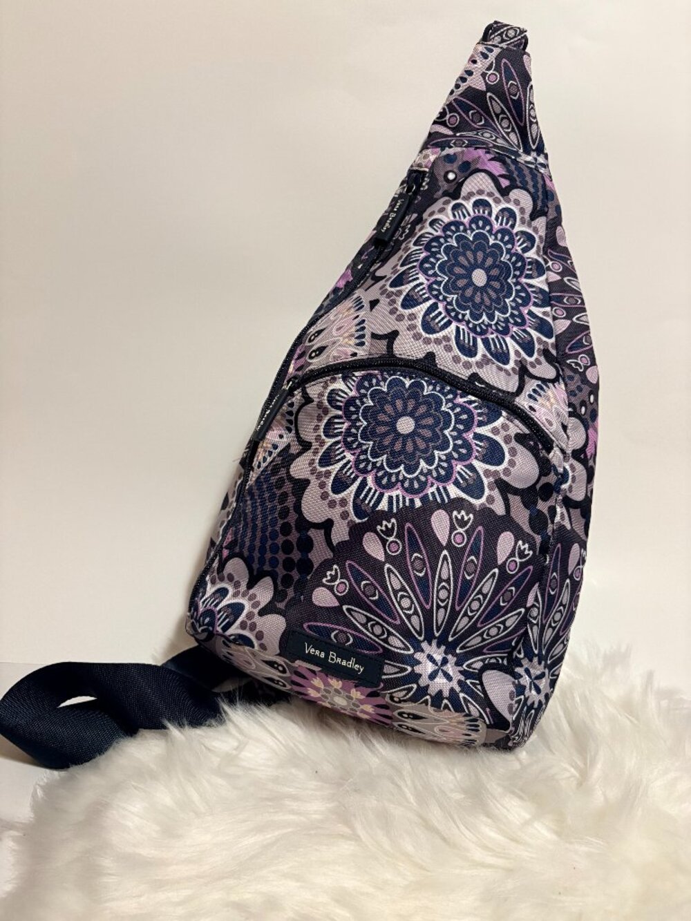 Vera Bradley Quilted Cotton Sling Backpack Purple Floral Crossbody NWOT